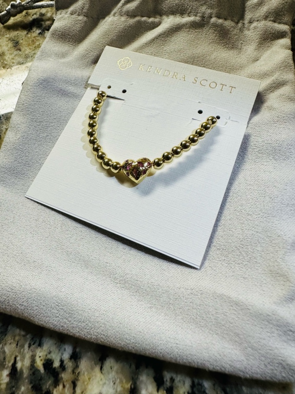 Kendra Scott Gold Beaded Bracelet with Pink Heart